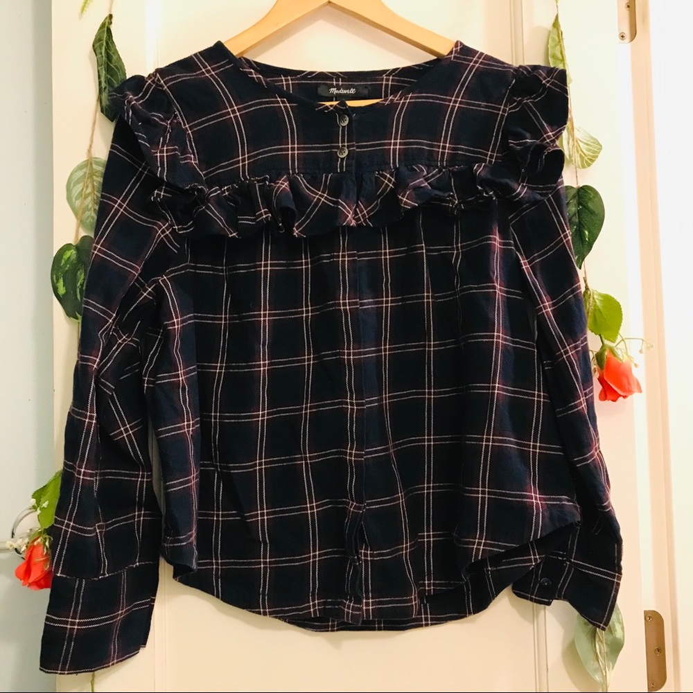 Madewell Ruffle Button Down Plaid Longsleeve Top - image 3